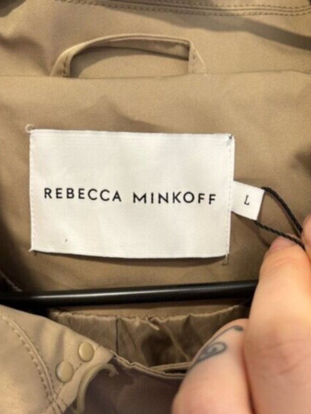 NWT Rebecca Minkoff Belted Trench Coat Khaki Beige Size L DBL Breasted $340 CAD - Picture 9 of 13